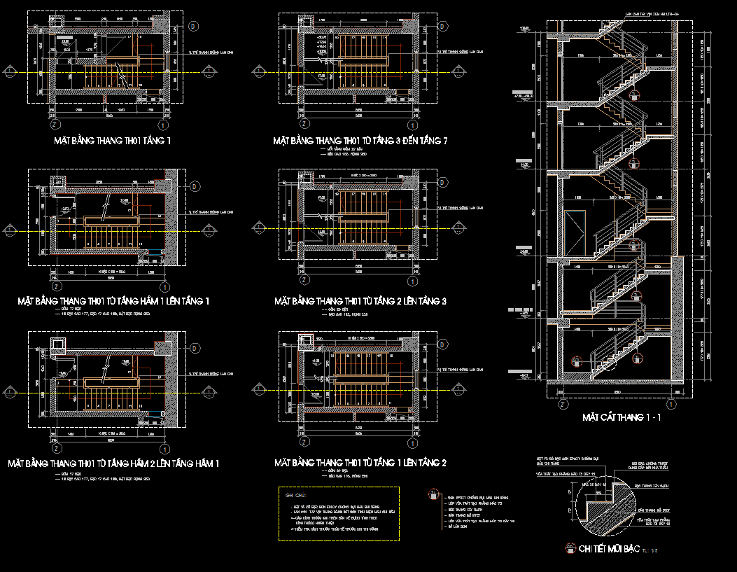 Chi tiết bản vẽ cầu thang nhà cao tầng