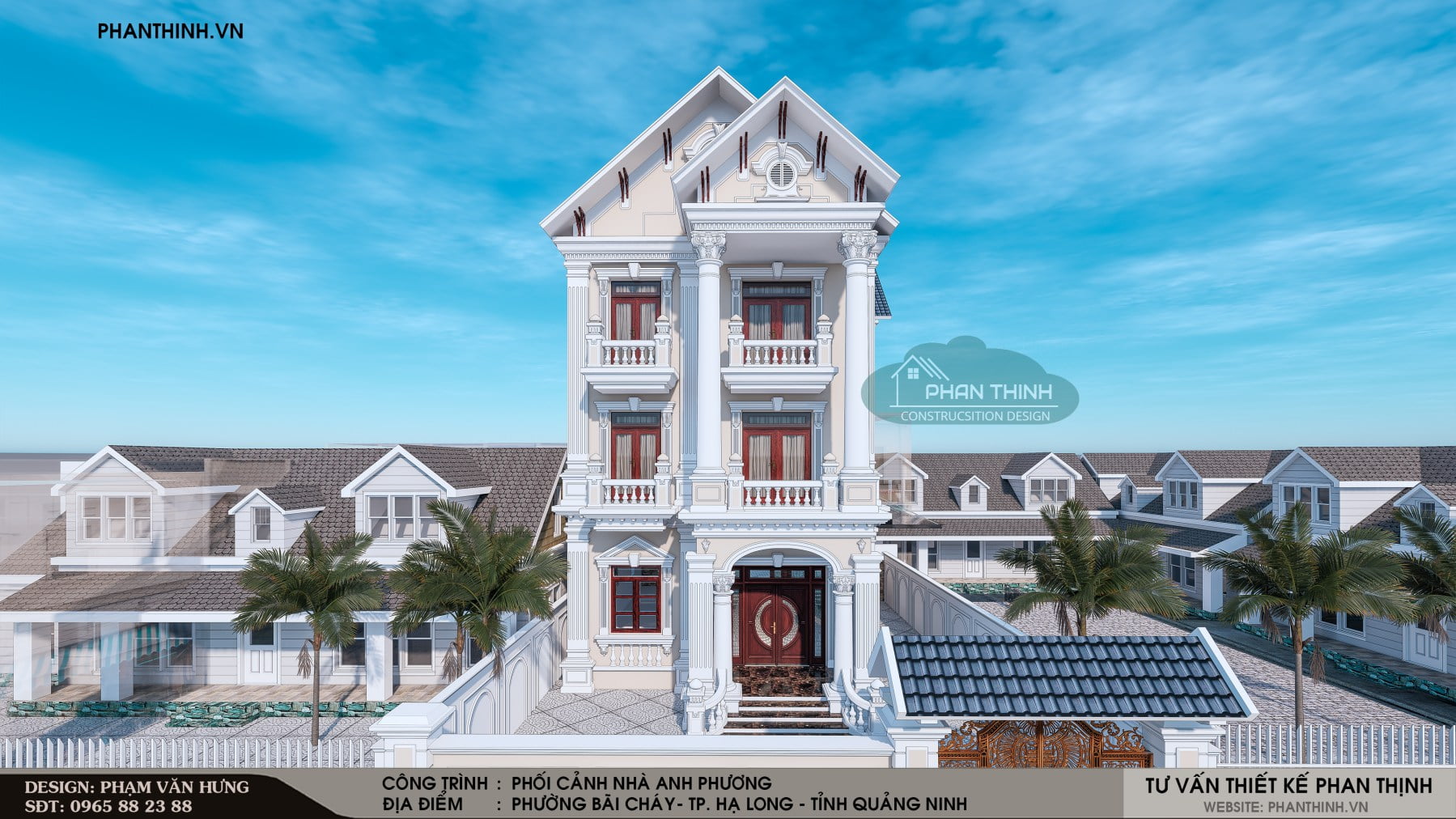 Hình ảnh phối cảnh thiết kế xây dựng căn biệt thự 3 tầng cổ điển tại Quảng Ninh