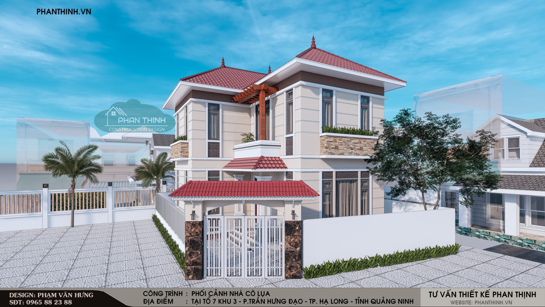 Phương án phối cảnh thiết kế xây dựng nhà mái thái 2 tầng tại Quảng Ninh
