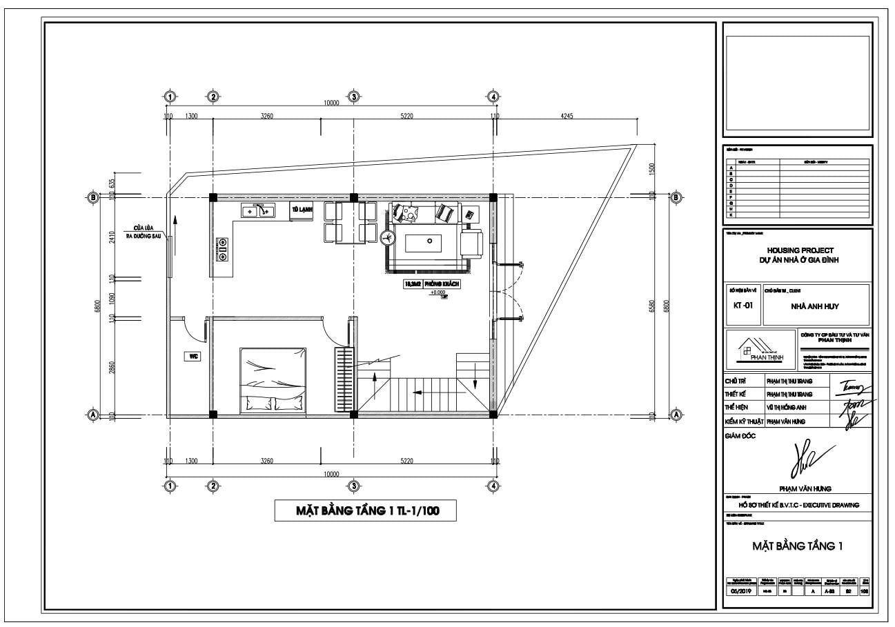 Mặt bằng thiết kế tại tầng 1 (phương án 1)
