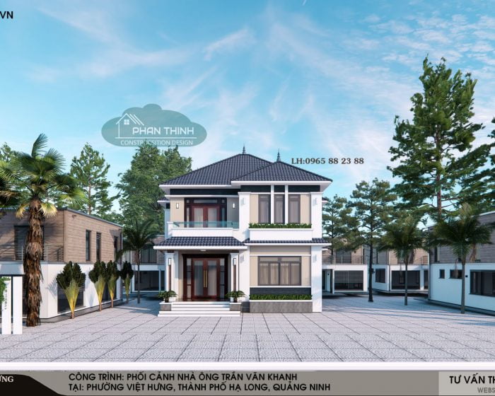 Phương án thiết kế phối cảnh mặt tiền nhà mái nhật ở Hạ Long Quảng Ninh