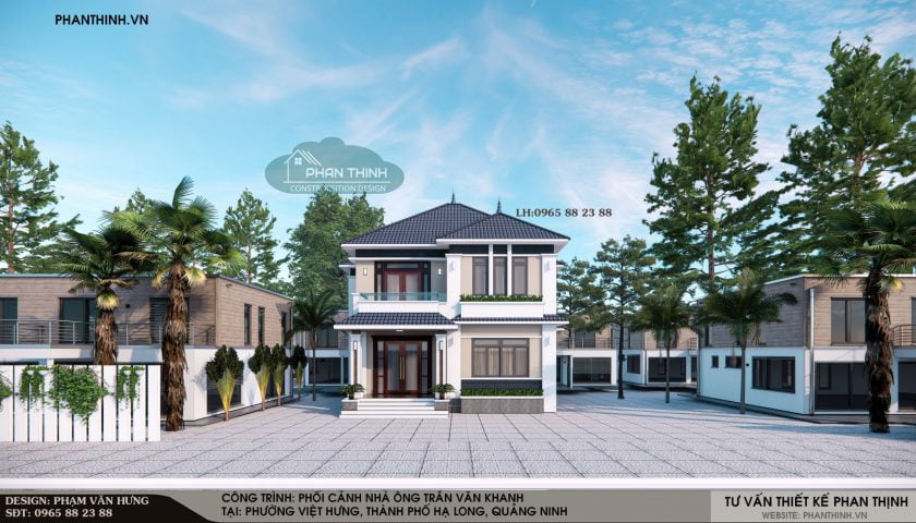 Phương án thiết kế phối cảnh mặt tiền nhà mái nhật ở Hạ Long Quảng Ninh