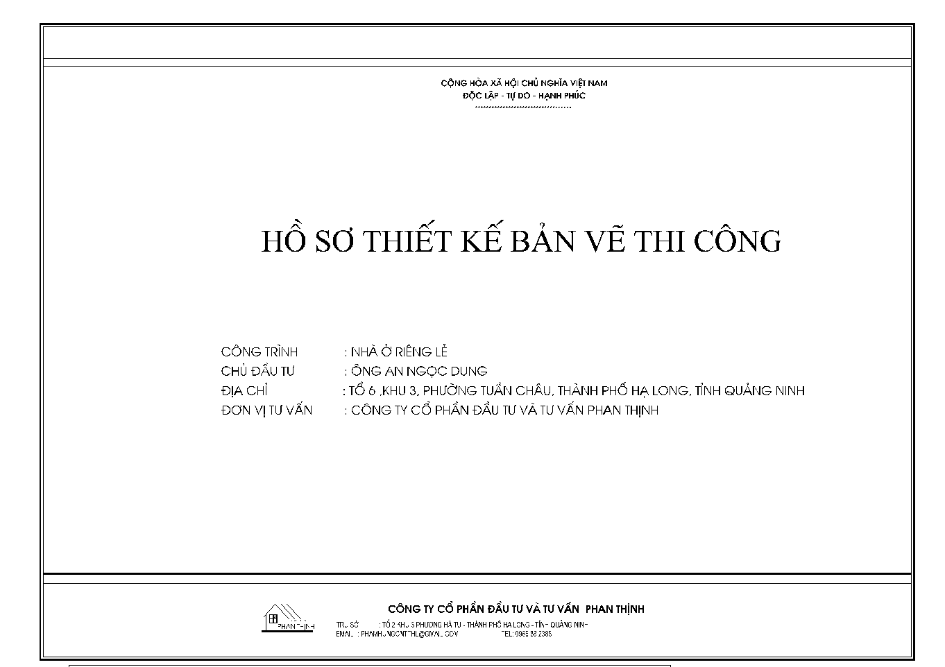 Bìa hồ sơ thiết kế bản vẽ thi công