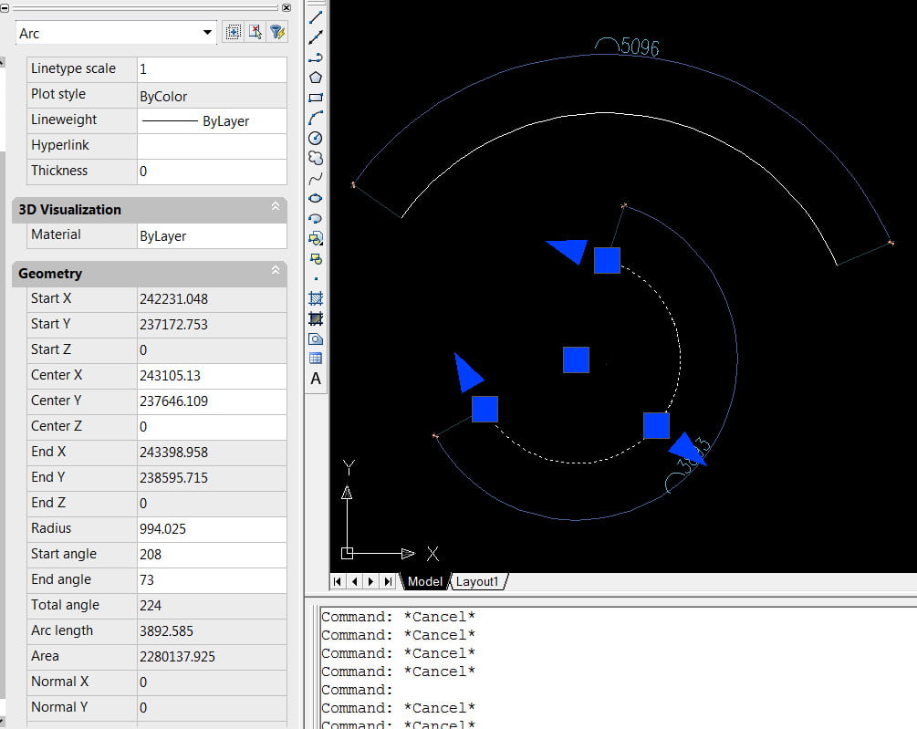 Dim đường cong trong cad, lệnh arc length đo chiều dài cung tròn