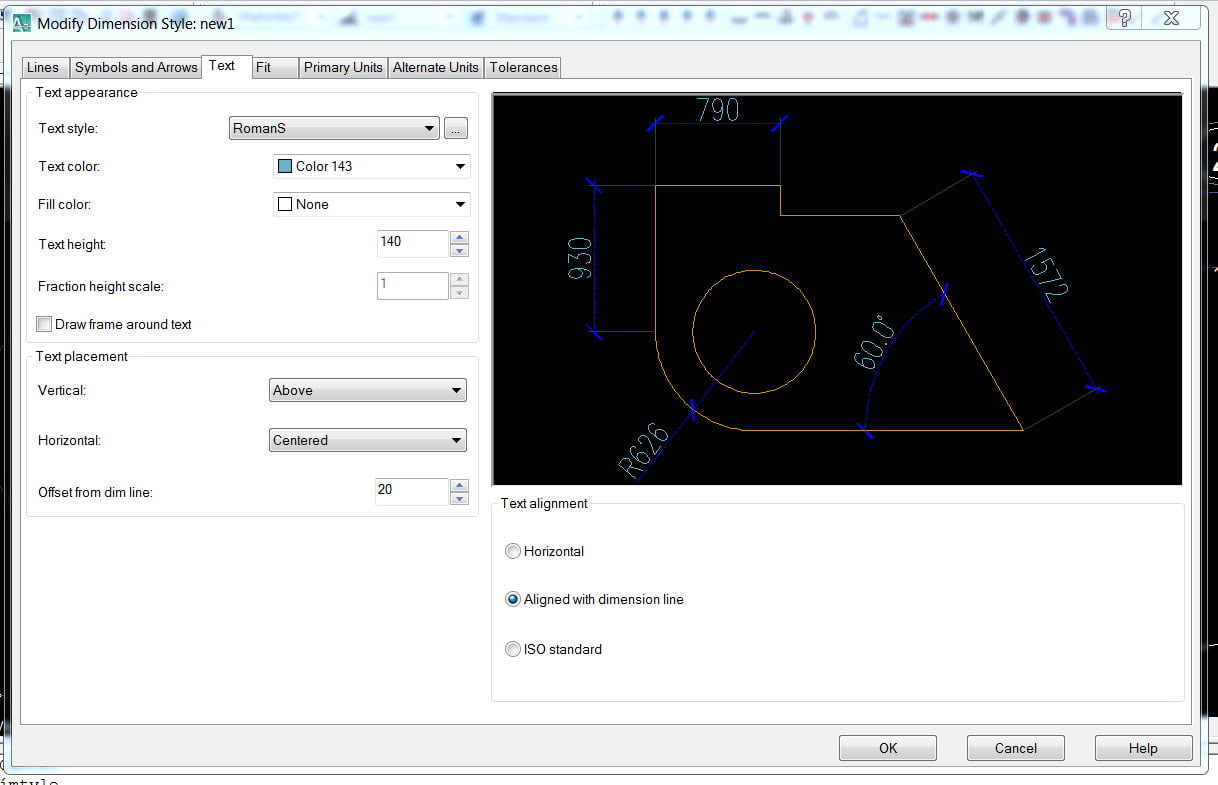 Bảng chỉ dẫn cách điều chỉnh kích cỡ số ghi kích thước trong cad