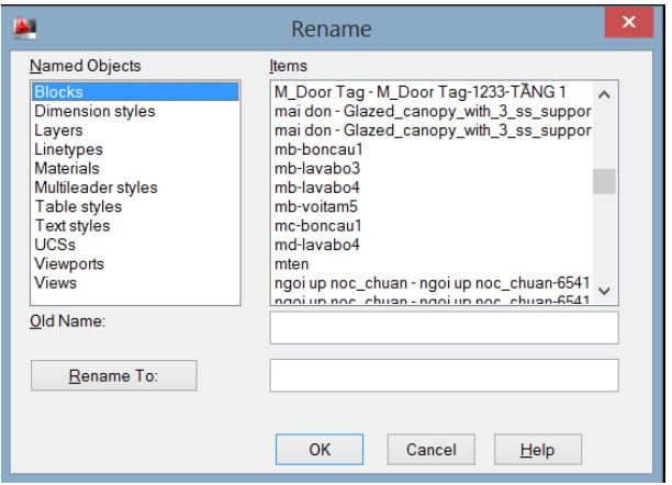 Lệnh rename đổi tên Block trong cad