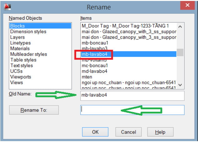 Lệnh Rename đổi tên Block trong cad