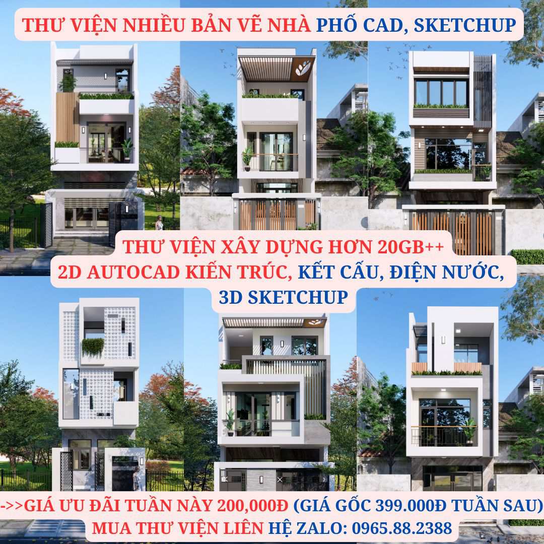 Thư viện nhiều bản vẽ nhà phố cad, sketchup