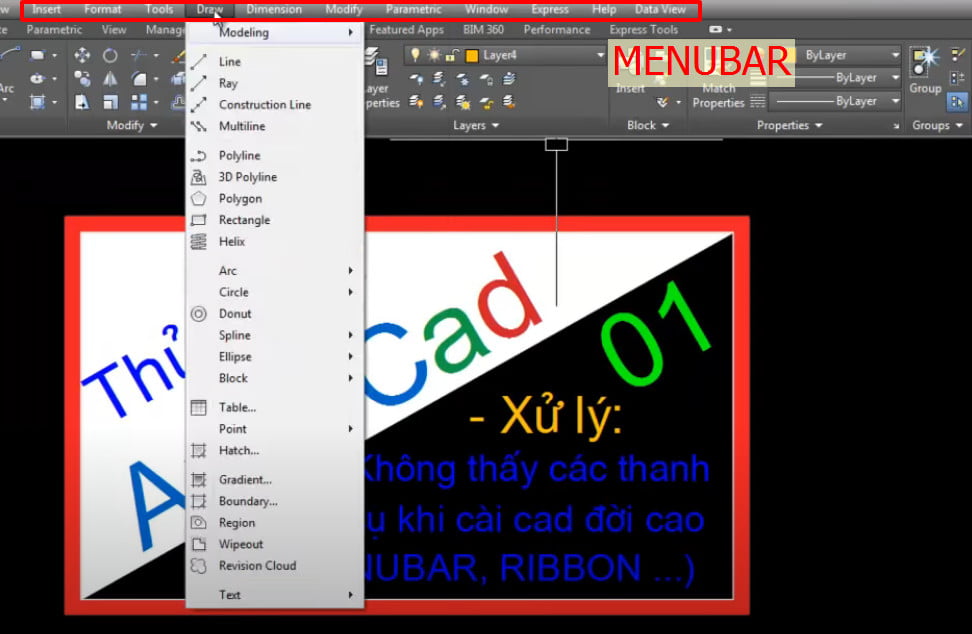 Lấy lại thanh công cụ trong cad menubar