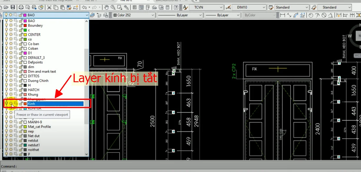 Layer kính ở file mới bị khóa Layer kính ở file mới bị khóa