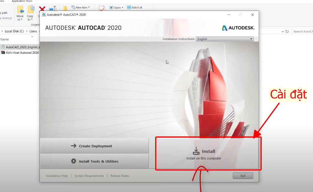 Xuất hiện bảng Autodesk Autocad 2020, bạn chọn Install