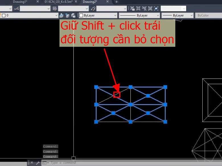 Bỏ chọn đối tượng trong cad