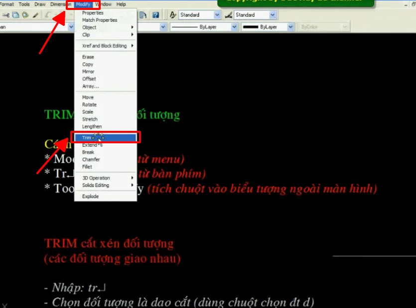 Lệnh cắt một phần đối tượng trong autocad Lệnh cắt một phần đối tượng trong autocad
