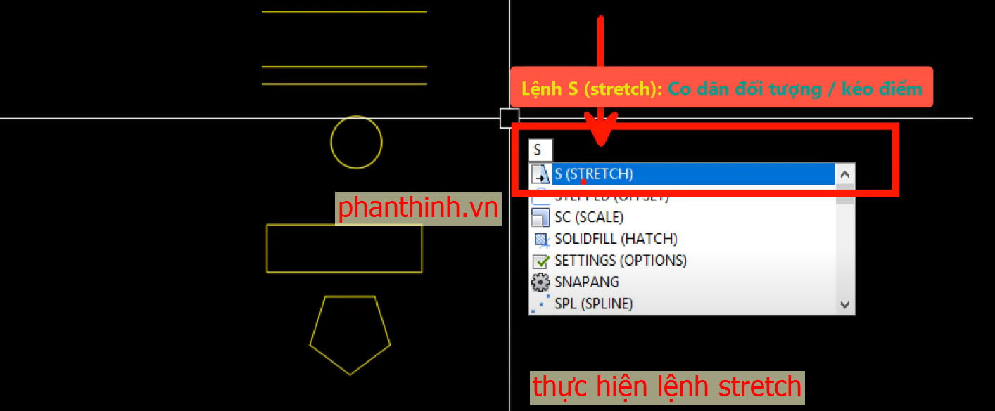 Lệnh Stretch trong autocad
