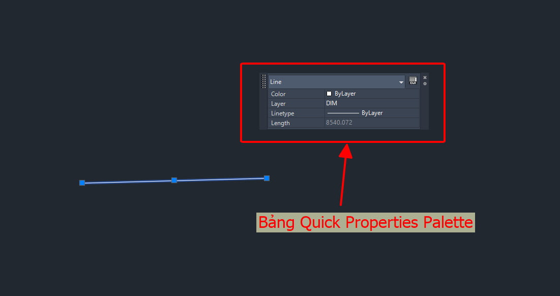 Tắt bảng Quick Properties Palette