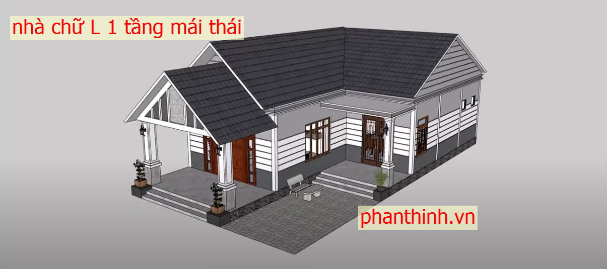 Phối cảnh nhà đẹp hình chữ L 1 tầng mái thái đẹp Phối cảnh nhà đẹp hình chữ L 1 tầng mái thái đẹp