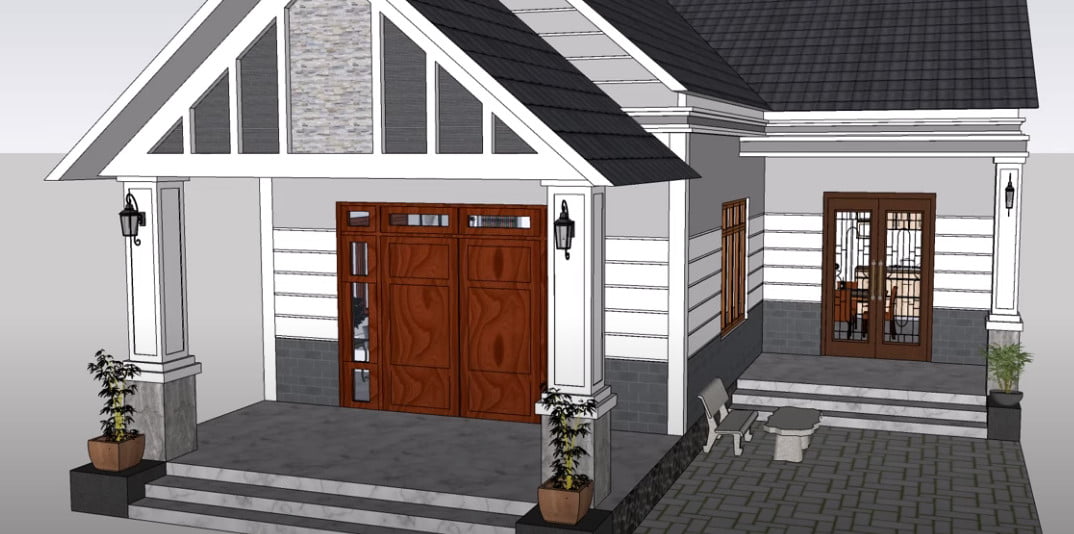 Nhà hình chữ L đẹp 1 tầng 80m2 Nhà hình chữ L đẹp 1 tầng 80m2