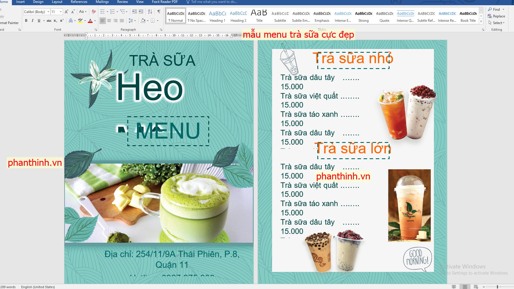 Download mẫu menu file word