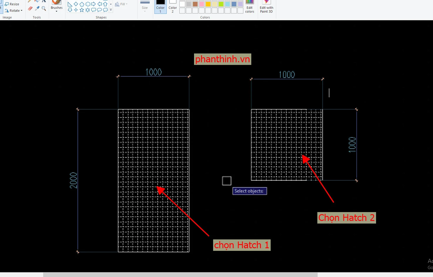 Các bạn chọn các Hatch cần tính diện tích nhé Các bạn chọn các Hatch cần tính diện tích nhé
