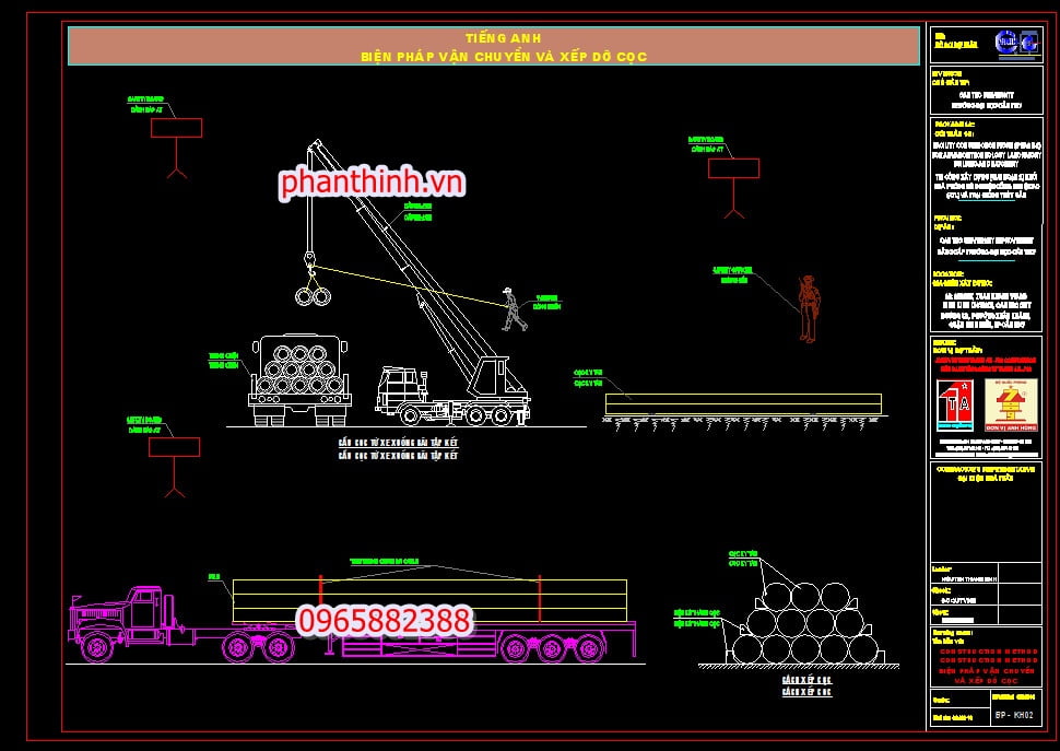 Biện pháp thi công vận chuyển và xếp dỡ cọc autocad.