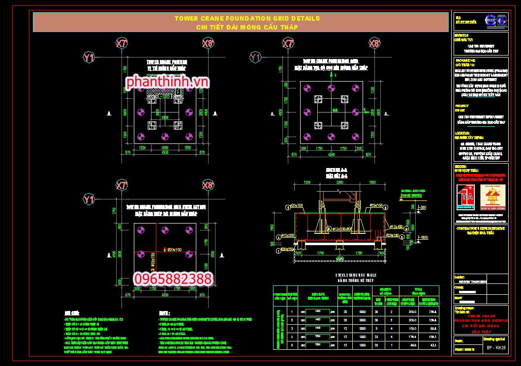 Chi tiết đài móng cẩu tháp