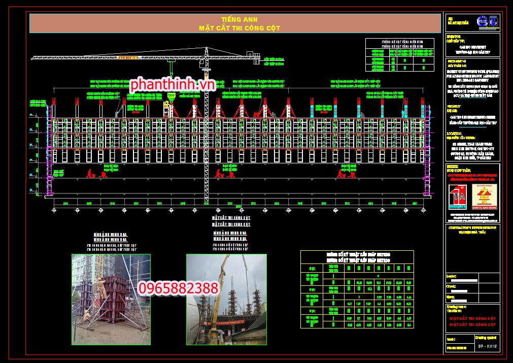 Bản vẽ biện pháp thi công mặt cắt thi công cột autocad.