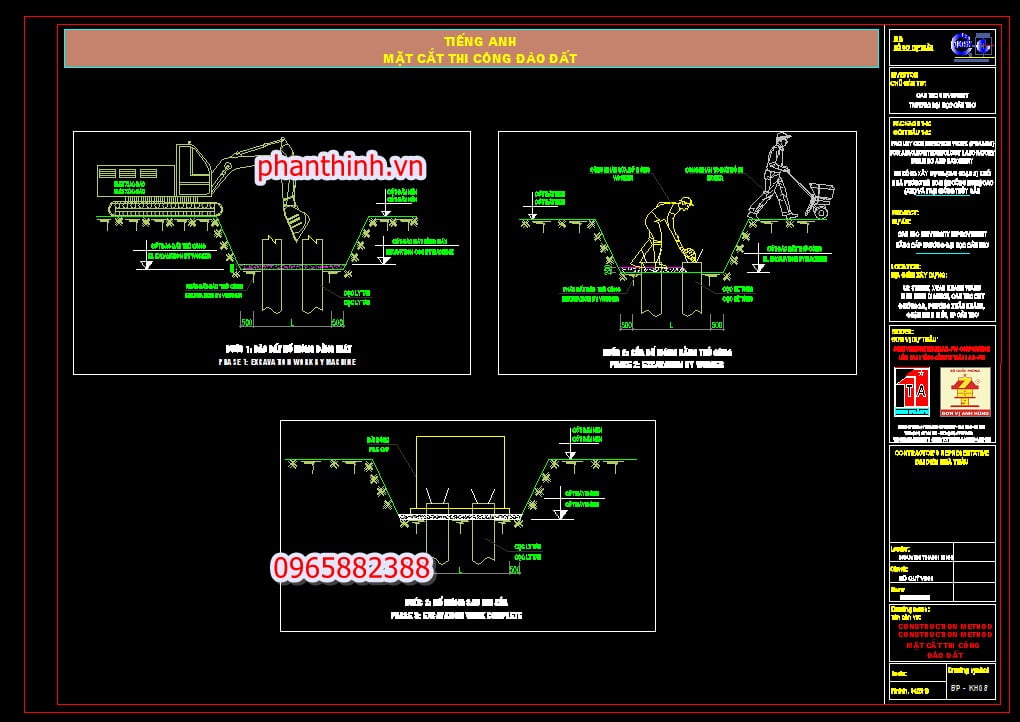 Mặt cắt thi công đào đất.