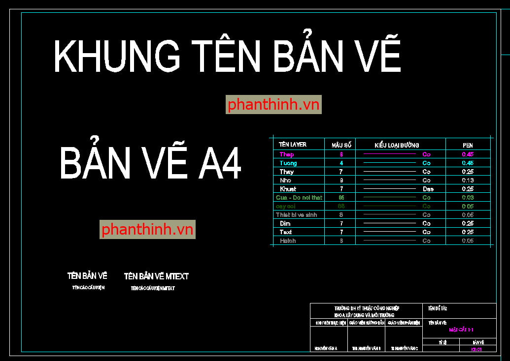 Khung Tên Bản Vẽ Cad, Tổng Hợp Các Mẫu Khung Tên Bản Vẽ A1, A2, A3, A4