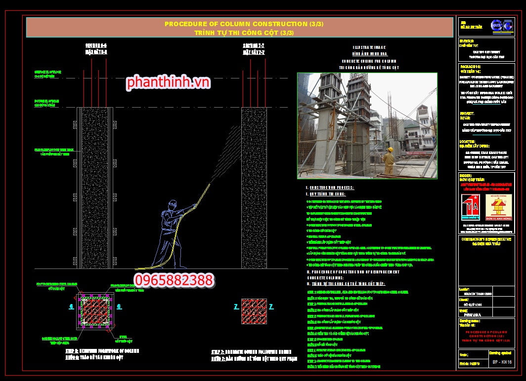 Bản vẽ biện pháp thi công trình tự thi công cột.