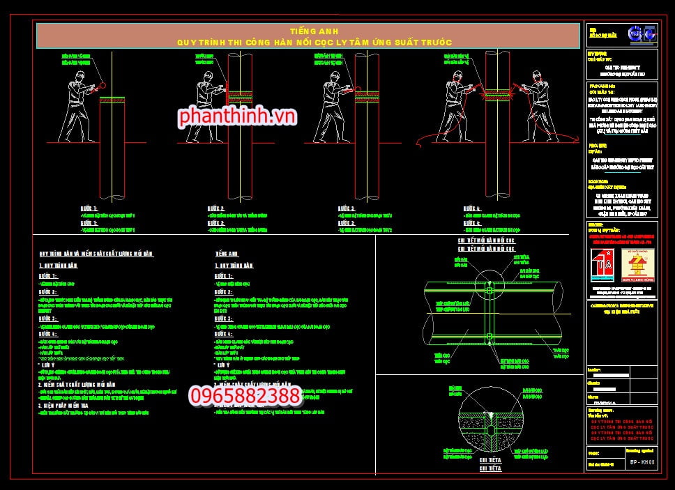 Bản vẽ biện pháp thi công quy trình thi công hàn nối cọc ly tâm ứng suất trước.