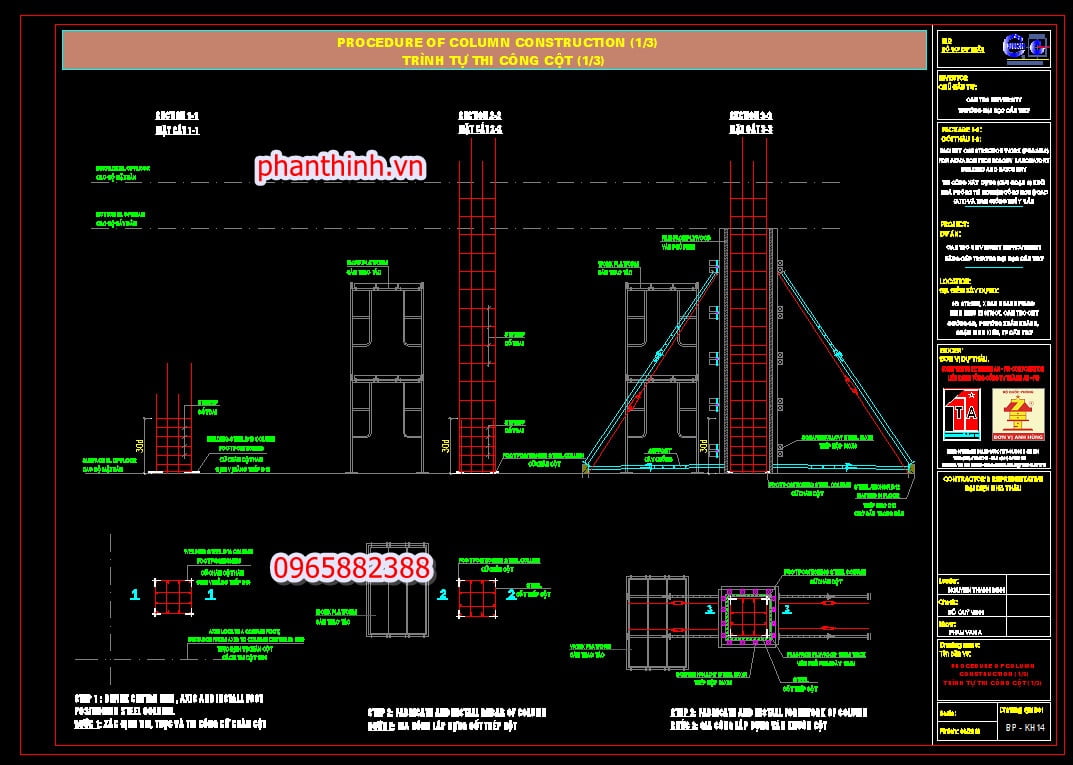 Bản vẽ biện pháp thi công cột autocad.