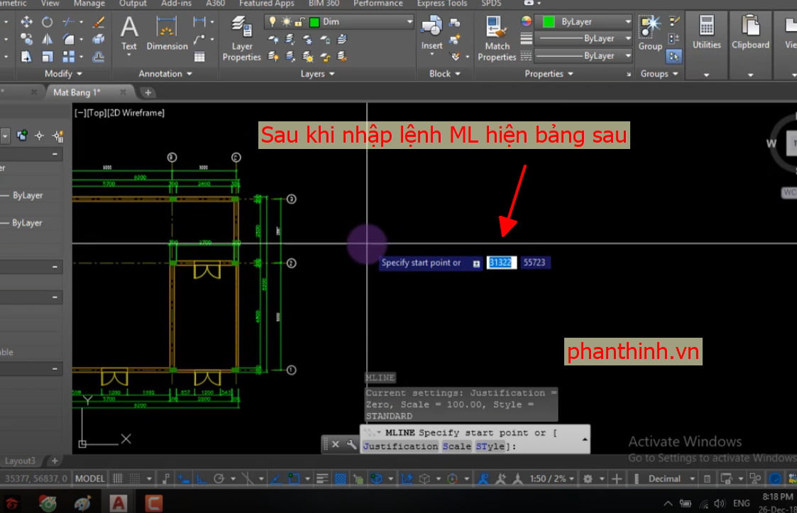 Lệnh Mline lệnh vẽ tường trong cad