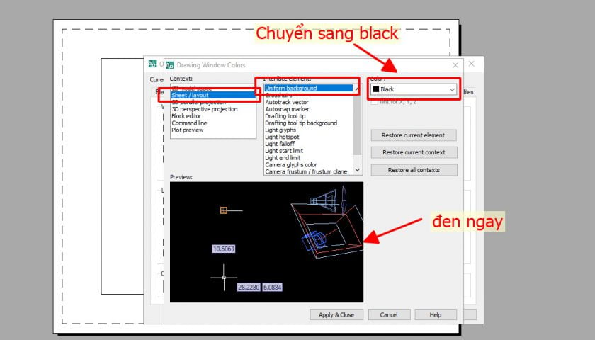 Bạn đang sử dụng Autocad nhưng layout màu trắng và nhàm chán? Hãy thử chuyển sang layout màu đen để làm việc hiệu quả hơn với màn hình chiếu và giảm ánh sáng lóa.