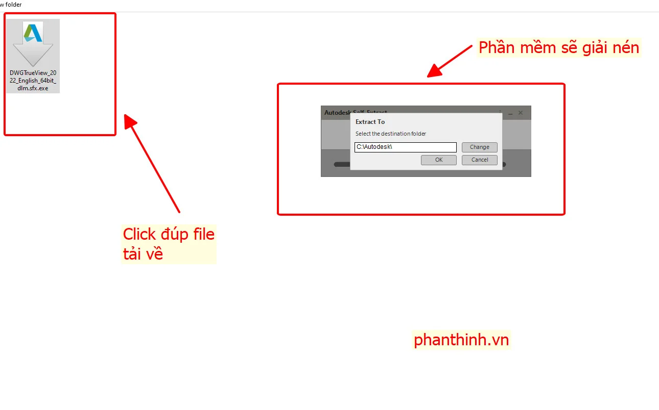 Click đúp file vừa tải về sẽ hiện thông báo giải nén file cài Click đúp file vừa tải về sẽ hiện thông báo giải nén file cài