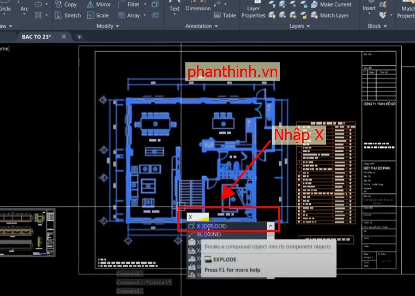 Nhập lệnh X hoặc Lệnh Explode để phá khối trong cad Nhập lệnh X hoặc Lệnh Explode để phá khối trong cad