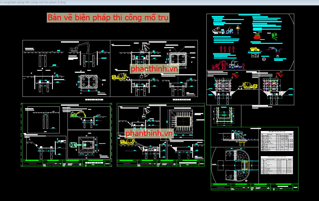 Bản vẽ biện pháp thi công bệ mố trụ.