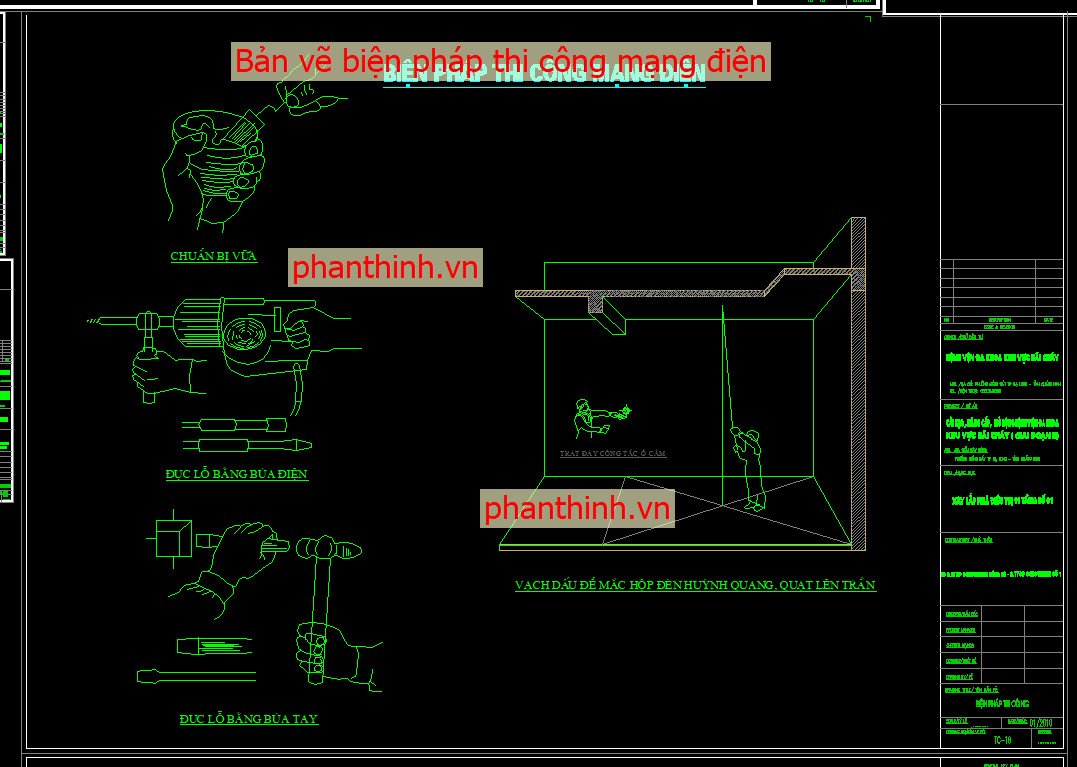 Bản vẽ biện pháp thi công mạng điện autocad.