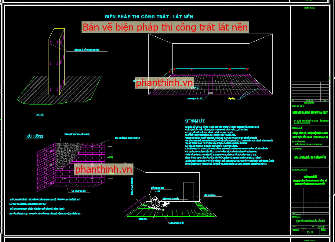 Bản vẽ biện pháp thi công trát và lát nền.