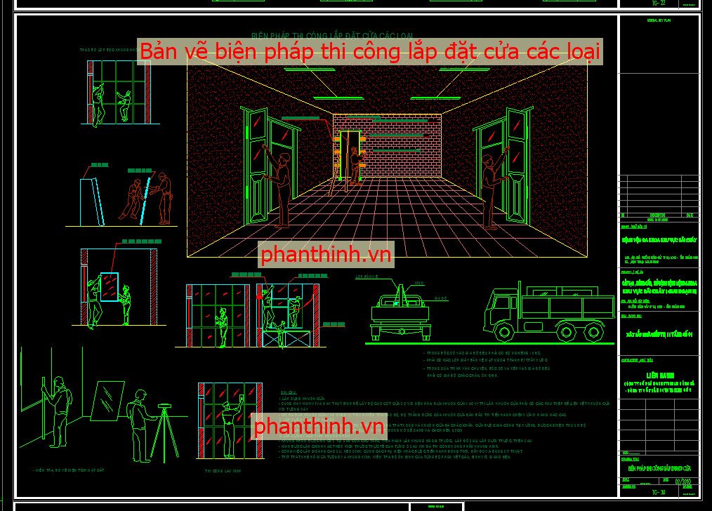 Bản vẽ biện pháp thi công lắp đặt cửa các loại.