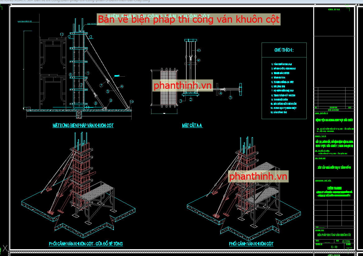 Bản vẽ biện pháp thi công ván khuôn cột.