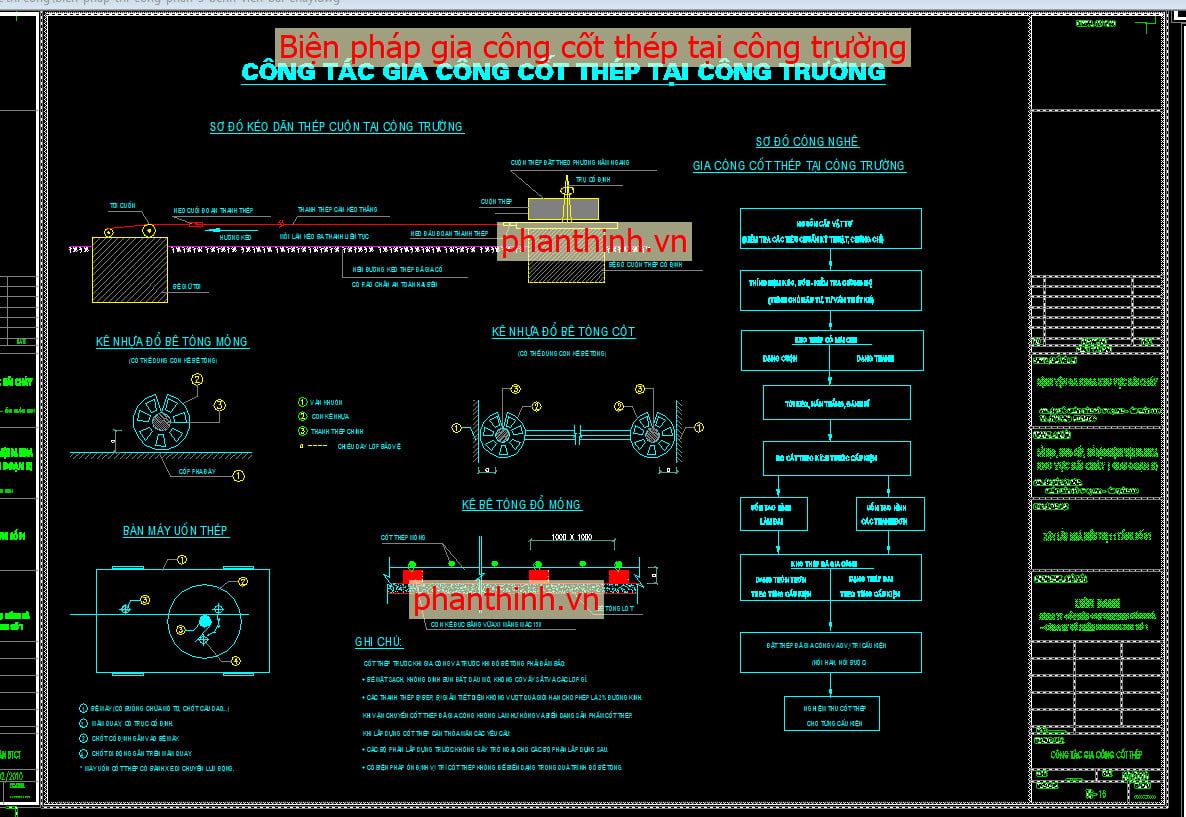 Bản vẽ biện pháp gia công cốt thép tại công trường.