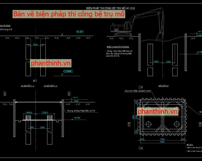 Bản vẽ biện pháp thi công bệ mố trụ autocad.