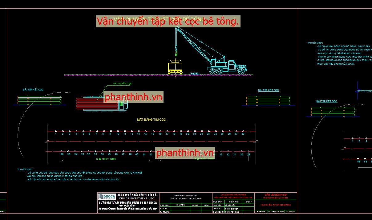 Vận chuyển tập kết cọc bê tông.