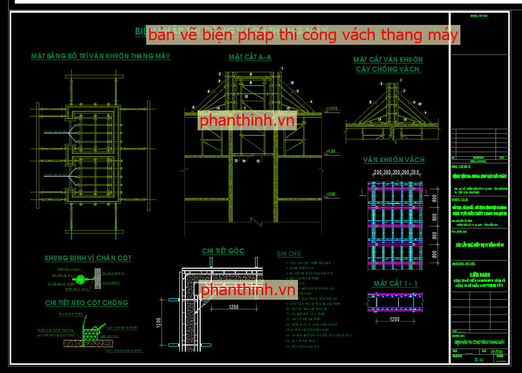 Bản vẽ biện pháp thi công vách thang máy.