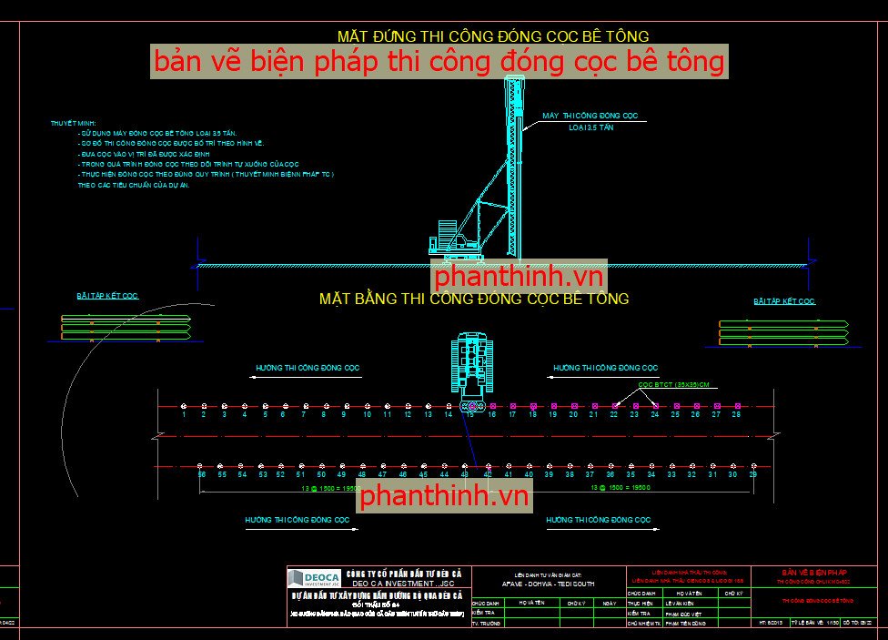 Bản vẽ biện pháp thi công đóng cọc bê tông.