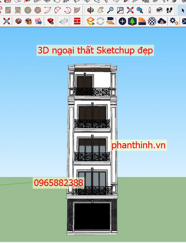 File Sketchup ngôi nhà phố 5 tầng tân cổ.