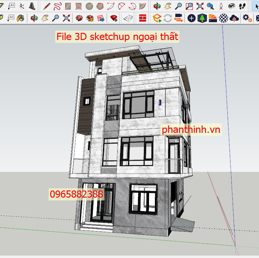 File 3D sketchup ngoại thất nhà 4 tầng hiện đại