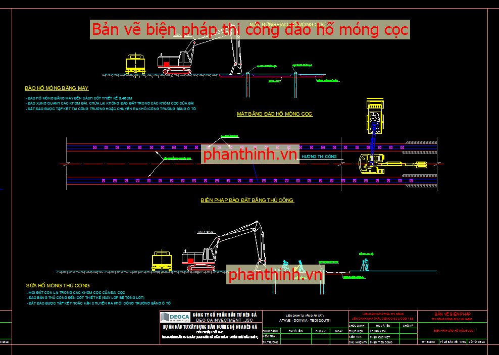 Bản vẽ biện pháp thi công đào hố móng cọc.