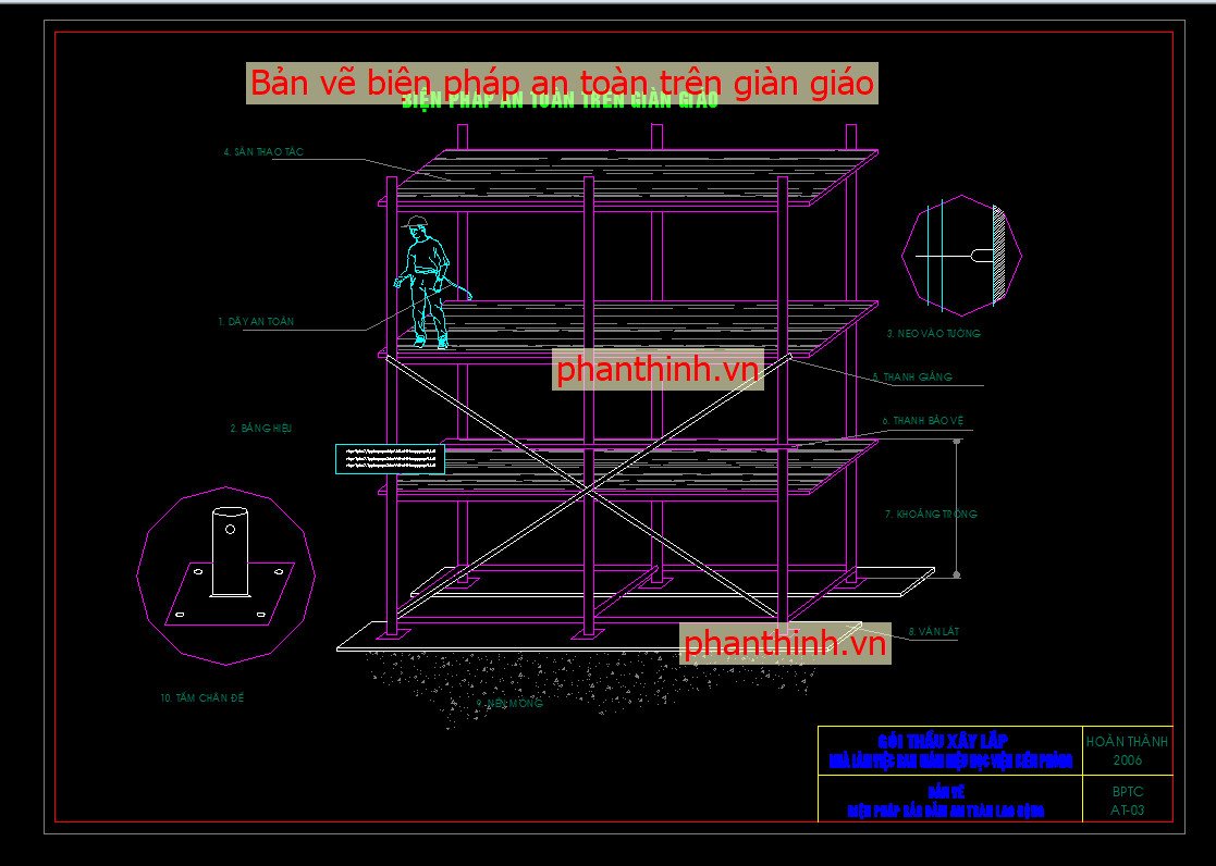 Bản vẽ biện pháp an toàn trên giàn giáo autocad.