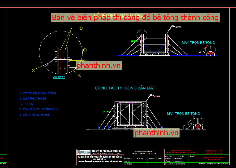 Bản vẽ biện pháp thi công đổ bê tông thành cống.